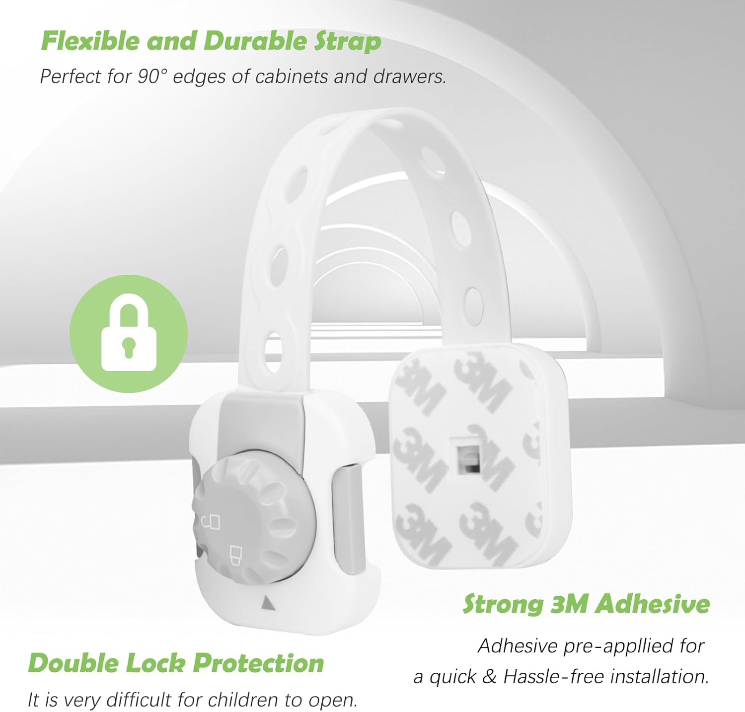Songaa Child Safety Cabinets Strap Locks 4 Pack - Adjustable Baby Proofing Cabinet Latches for Drawers, Oven, Dishwasher, Fridge, Toilet Seat, Trash Can, with 3M Adhesive Pads - Gray