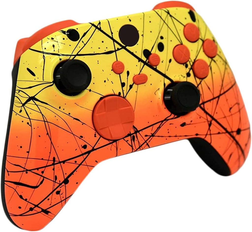 Hand Airbrushed Fade Custom Controller Compatible with Xbox Series X/S & Xbox One (Series X/S Orange & Yellow W/Orange Inserts)