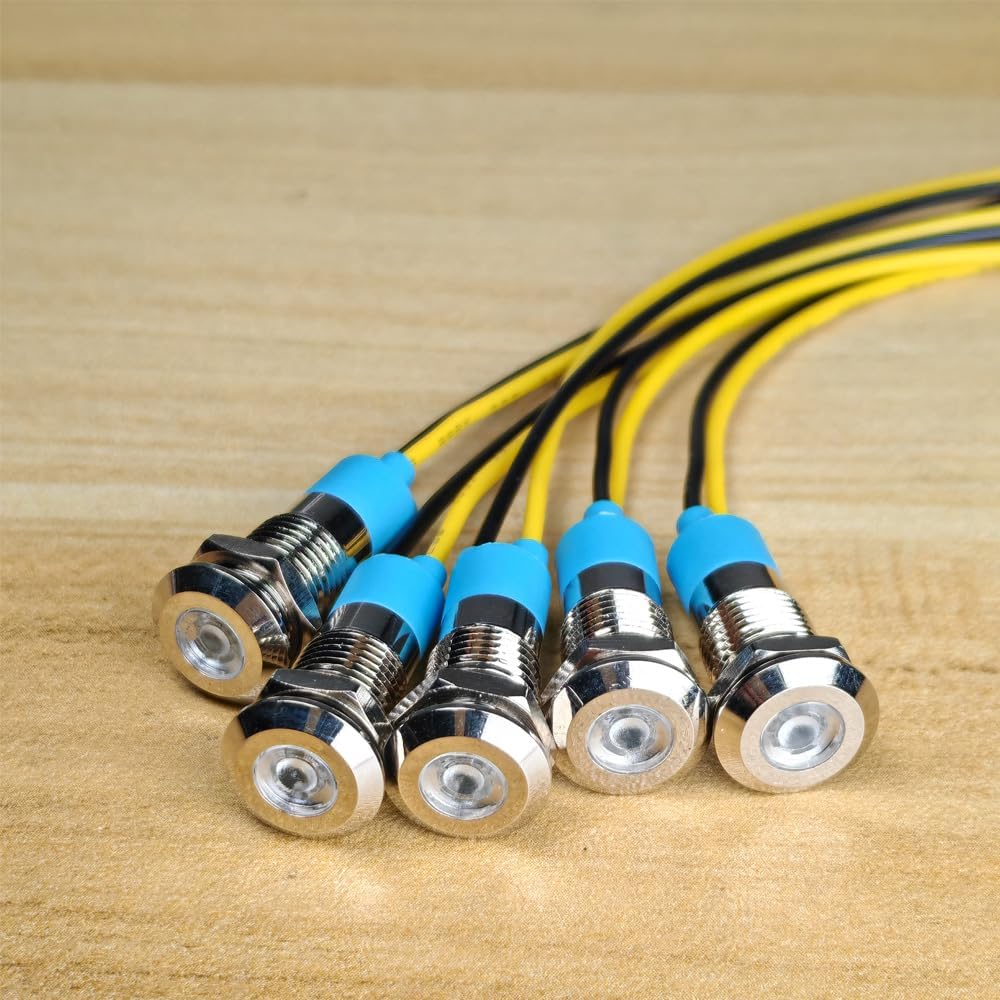 5pcs 8mm LED Metal Indicator Light 110V-220VAC Waterproof Signal Lamp (White)