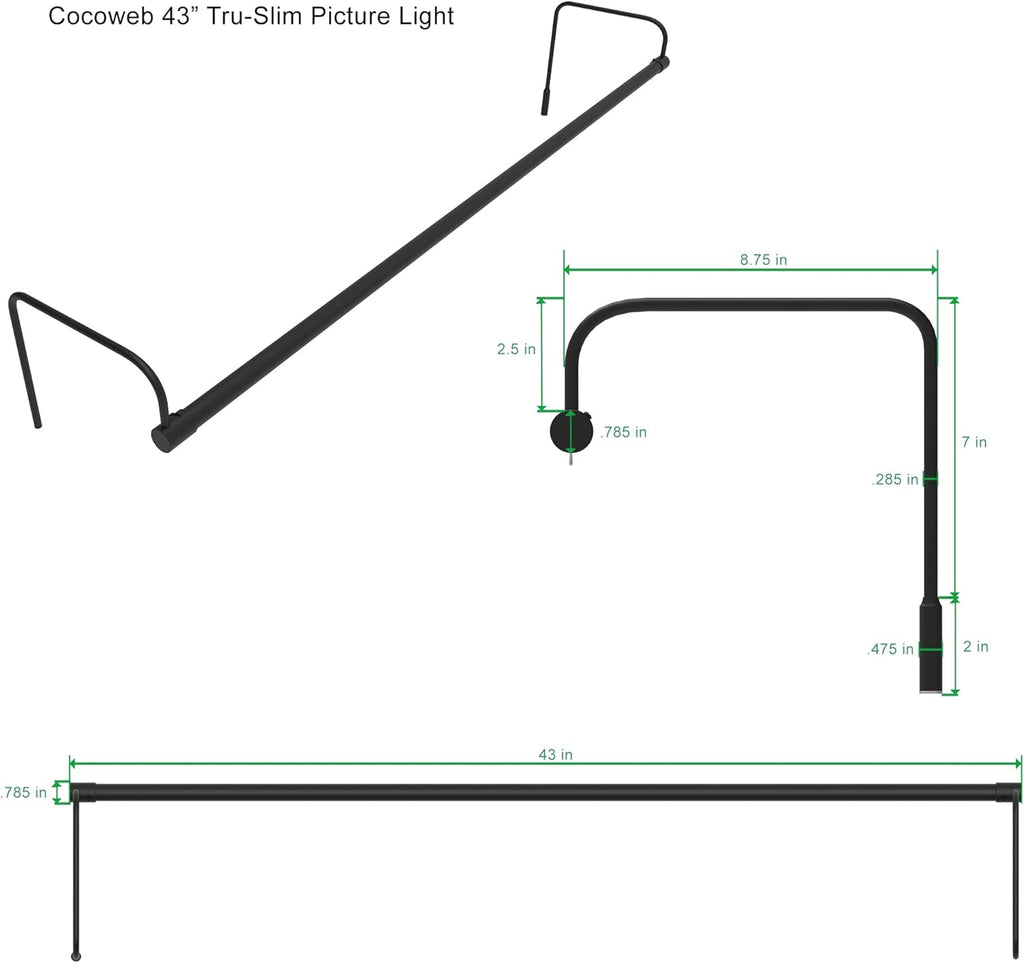 Cocoweb 43 Inch Tru-Slim Black Picture Light - LED, 2700K, Adjustable Arm, Plug-in, Toggle Switch, Sleek and Compact Design