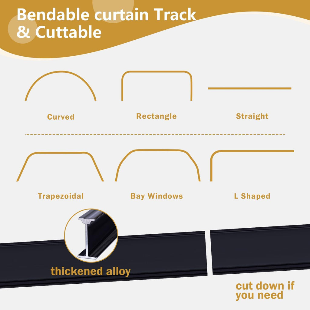 Bendable Ceiling Curtain Track Ceilings Mount or Wall Mounted Heavy-Duty Room Divider Curtains Rails for Living room Bedroom Shower Privacy RV Garage Dividers with Clips，Black 9 FT