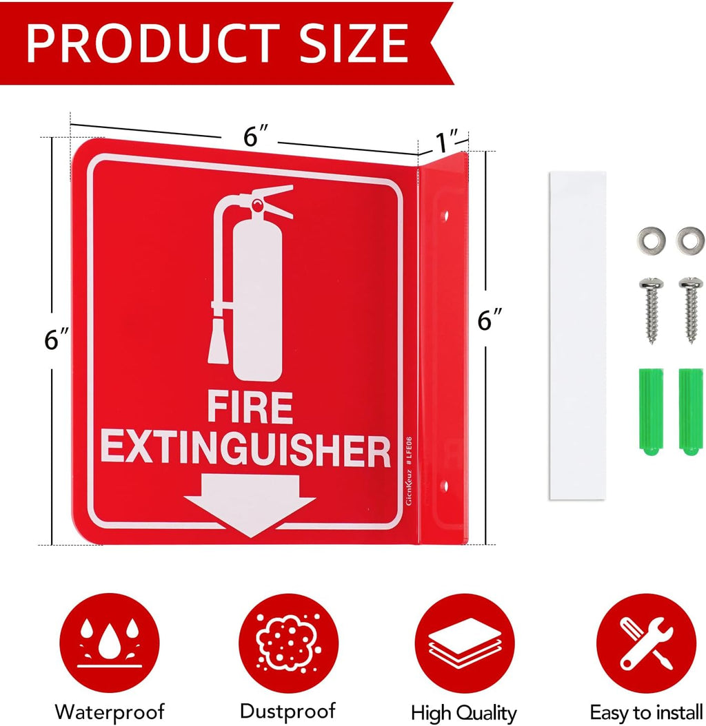GicnKeuz Fire Extinguisher Sign, 6" x 6" Fire Extinguisher Projecting Sign with Down Arrow, Two-Sided Acrylic L-Signs, Including Screws, Easy to Install, Home Office/Business Use (4 Pack)