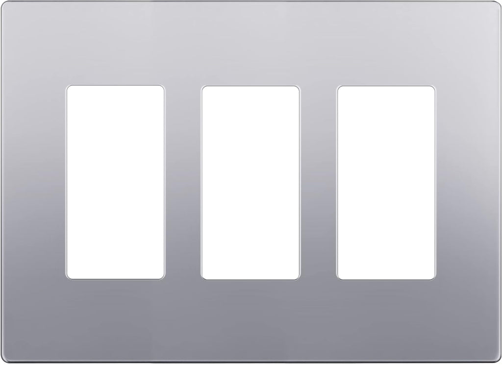 LIDER Matte Finish Decorator Switch Cover, Screwless Wall Plate, Mid-Size 3-Gang 4.88" x 6.77", Unbreakable Polycarbonate Thermoplastic, UL Listed, LSWP-33M-SV, Silver