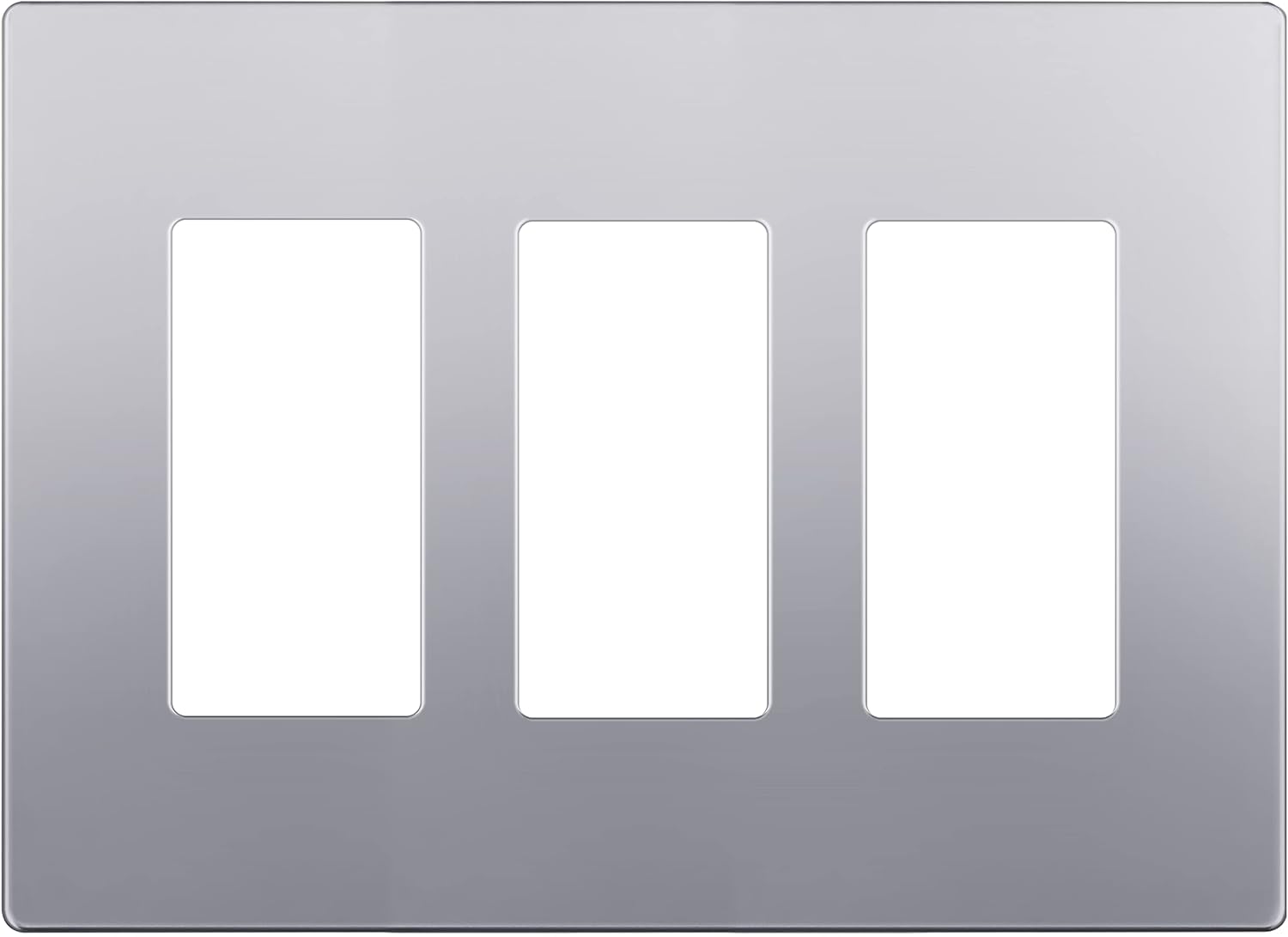 LIDER Matte Finish Decorator Switch Cover, Screwless Wall Plate, Mid-Size 3-Gang 4.88" x 6.77", Unbreakable Polycarbonate Thermoplastic, UL Listed, LSWP-33M-SV, Silver