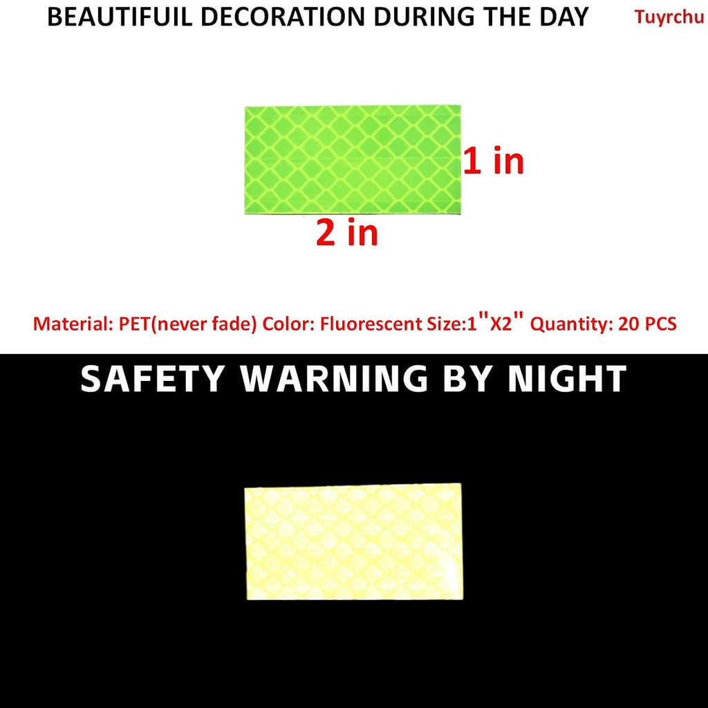 Non Fading Fluorescent Yellow Reflective Stickers 1 inch X 2 inch, Outdoor Waterproof High Visibility Safety Adhesive Reflector (20 Pcs)