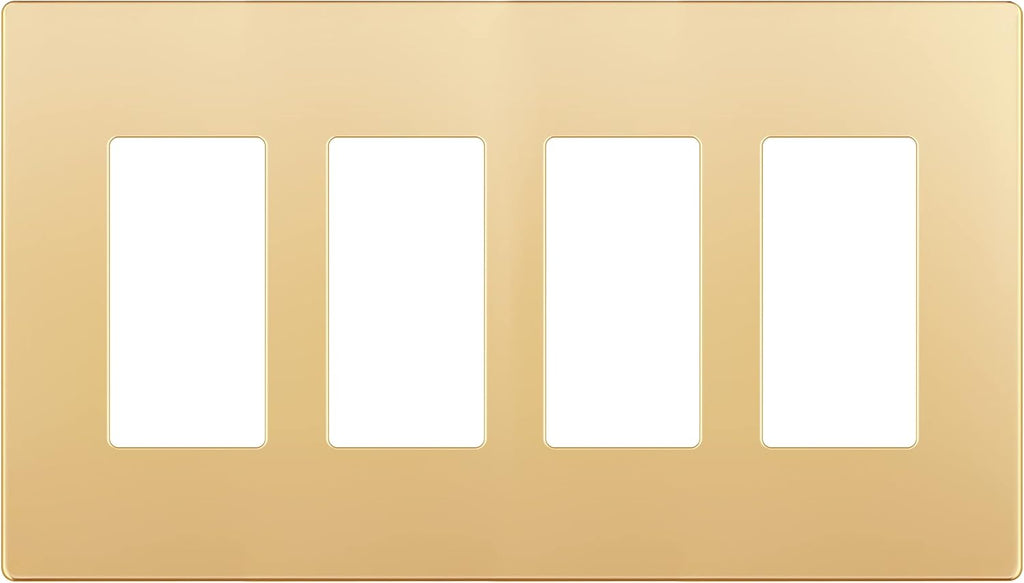 LIDER Matte Finish Decorator Switch Cover, Screwless Wall Plate, Mid-Size 4-Gang 4.88" x 8.58", Unbreakable Polycarbonate Thermoplastic, UL Listed, LSWP-34M-GD, Gold