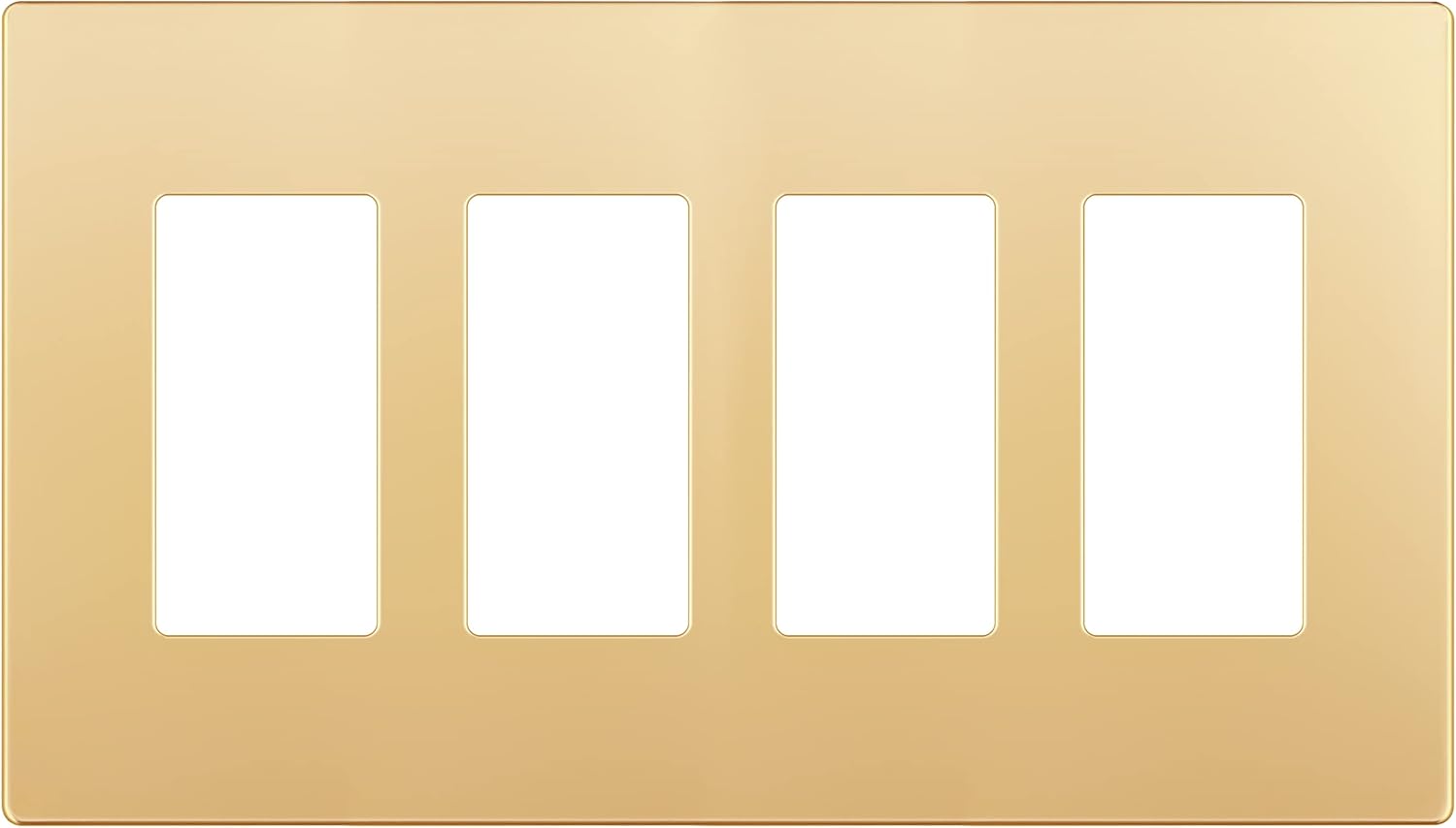 LIDER Matte Finish Decorator Switch Cover, Screwless Wall Plate, Mid-Size 4-Gang 4.88" x 8.58", Unbreakable Polycarbonate Thermoplastic, UL Listed, LSWP-34M-GD, Gold