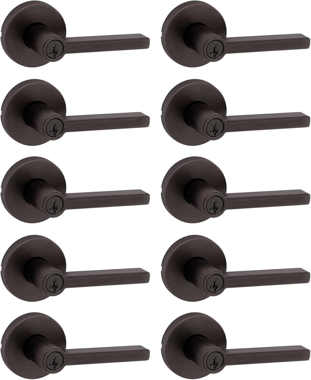 Kwikset Halifax Entry Door Handle with Lock and Key, Secure Keyed Reversible Lever Exterior, for Front Entrance and Bedrooms, Venetian Bronze, 10 Pack, Pick Resistant SmartKey Rekey Security