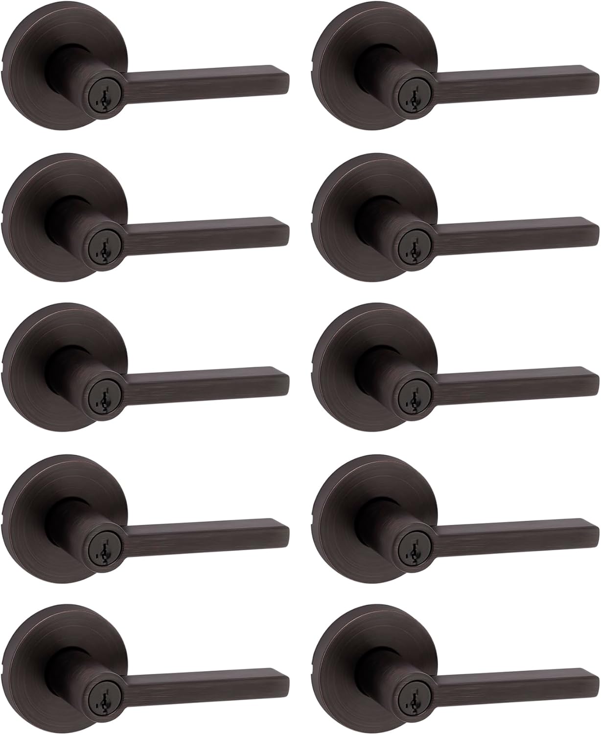 Kwikset Halifax Entry Door Handle with Lock and Key, Secure Keyed Reversible Lever Exterior, for Front Entrance and Bedrooms, Venetian Bronze, 10 Pack, Pick Resistant SmartKey Rekey Security