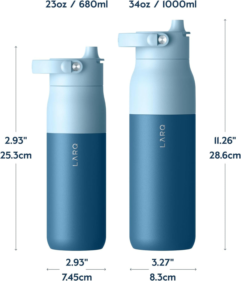 LARQ Bottle Swig Top 34oz - Insulated Reusable Stainless Steel Water Bottle With Built-In Silicone Handle | BPA Free | For Sports, Gym, and Travel | Amalfi Blue