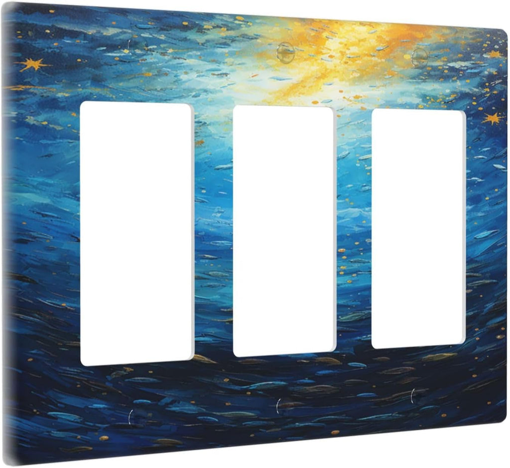 Light Switch Covers Dream Ocean Underwater World Fish Shoal 3 Gang Rocker Electrical GFCI Decorative Triple Outlet Wall Plate Cover Switchplate for Kids room Nursery Decor