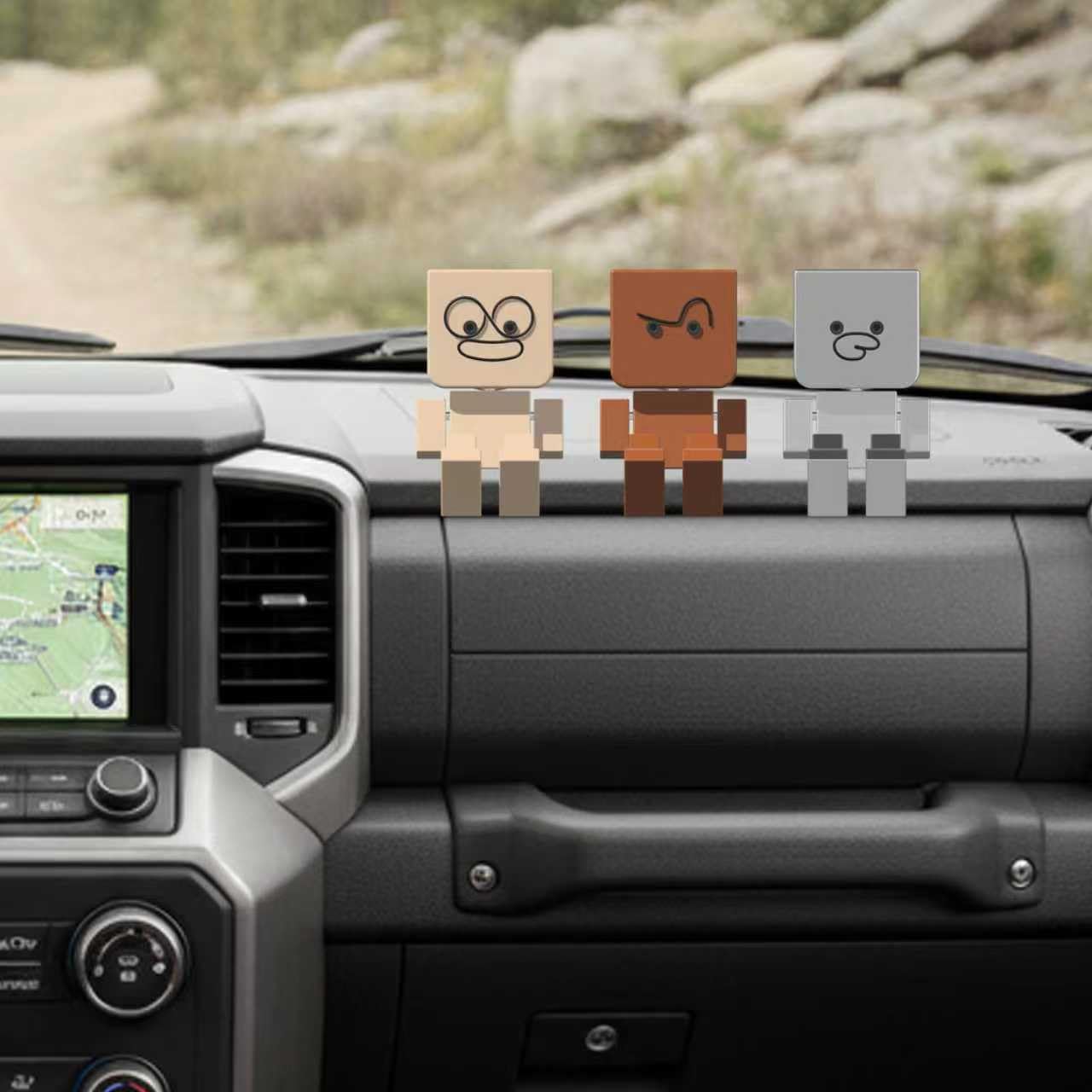 Maiguizaa 3Pcs Shaking Man Figurine with 36 Magnetic Expressions, Shaking Feet Doll for Car Dashboard, Funny Car Decorations and Desktop Decor, Handmade Kinetic Man Gift Set (Gray, Wooden, Brown)