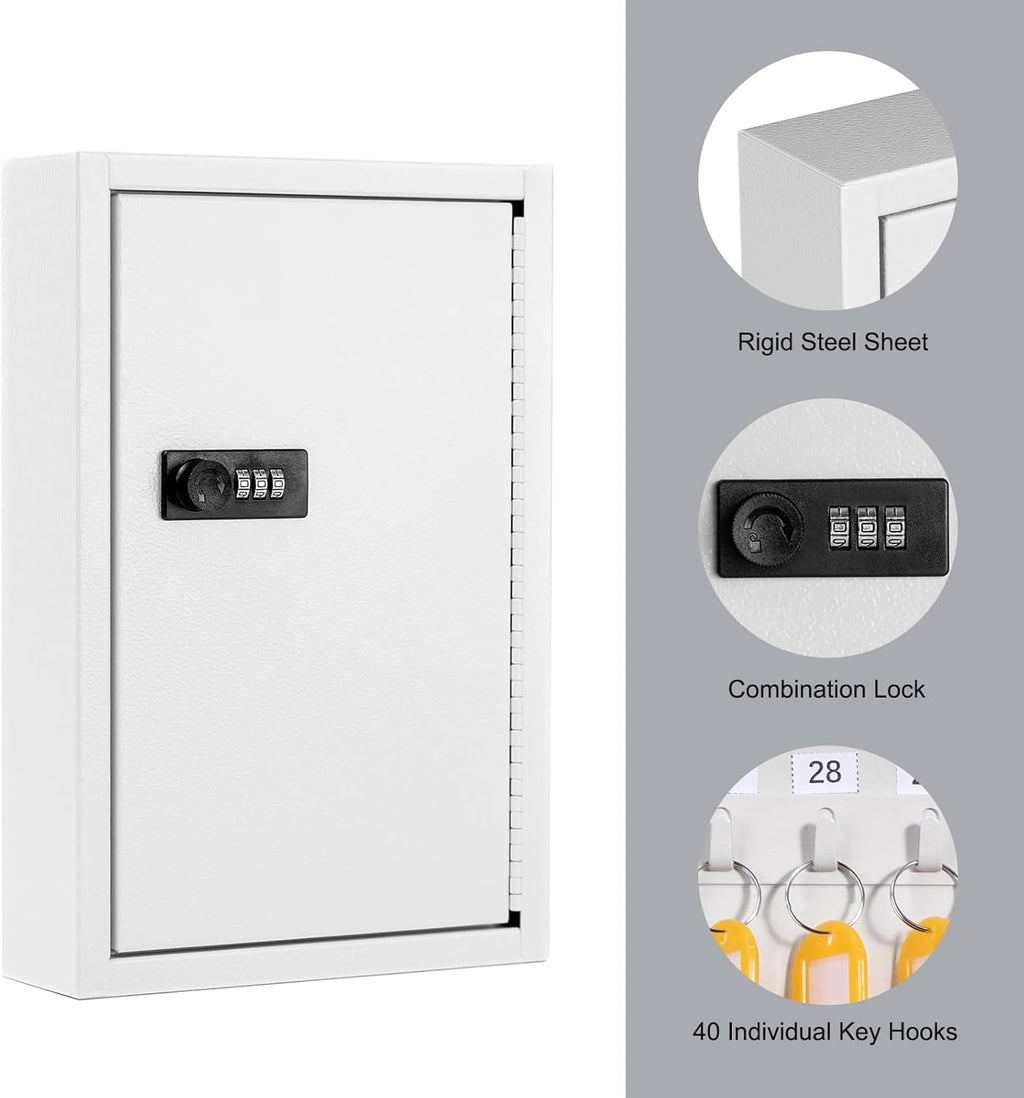 Sumerfnt Key Box Wall Mount with Code, Key Cabinet Lock Box for 40 Keys, Metal Key Storage Box with Key Tags and Number Sticker, 12.1"x 8.1" x 2.6"