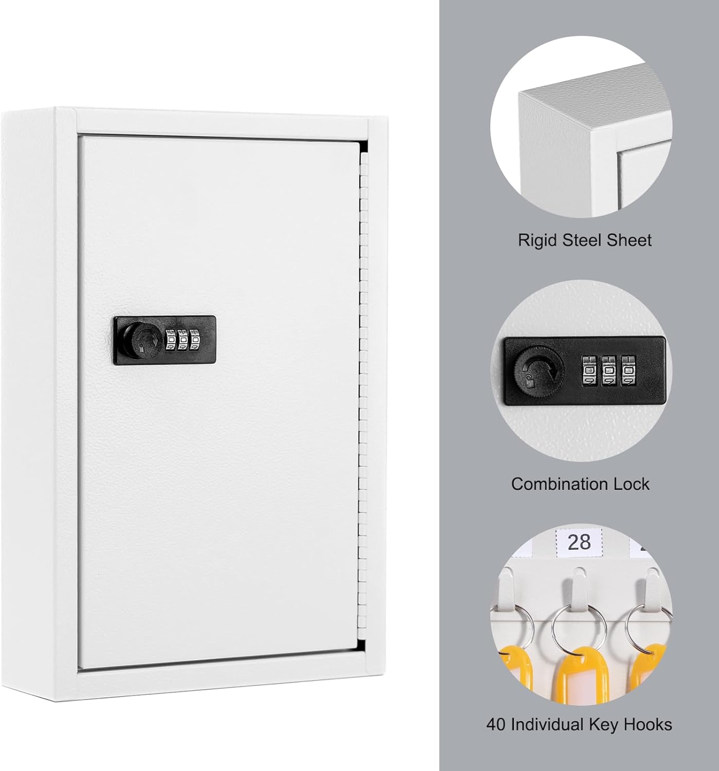 Sumerfnt Key Box Wall Mount with Code, Key Cabinet Lock Box for 40 Keys, Metal Key Storage Box with Key Tags and Number Sticker, 12.1"x 8.1" x 2.6"