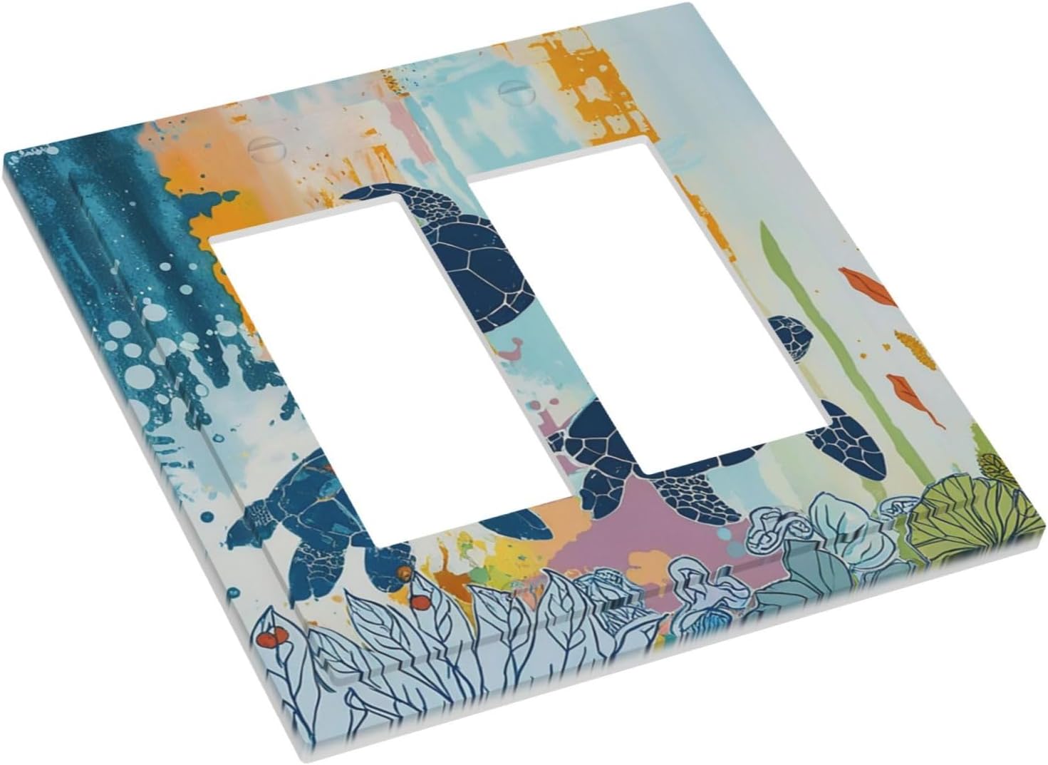 Decorative Outlet Covers Colorful Ocean Sea Turtle Marine Life 2 Gang Double GFCI Rocker Electrical Wall Panels Light Switch Cover Plate for Kids room Bedroom Decor
