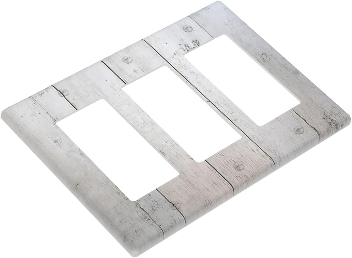 Rustic White Grey Wood Grain Light Switch Covers 3 Gang Rocker Decorative Triple Outlet Wall Plate Cover Electrical GFCI Switchplate for Bedroom Bathroom Decor