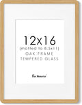 Solid Oak Wood 12x16 Picture Frame, Farmhouse 12 x 16 Wooden Frames, 12x16 Frame Matted to 8.5x11, Tempered Real Glass, 12"x16" Frames Minimalist Art Frame for Home Deocr, Natural Oak Color, 1 Pack