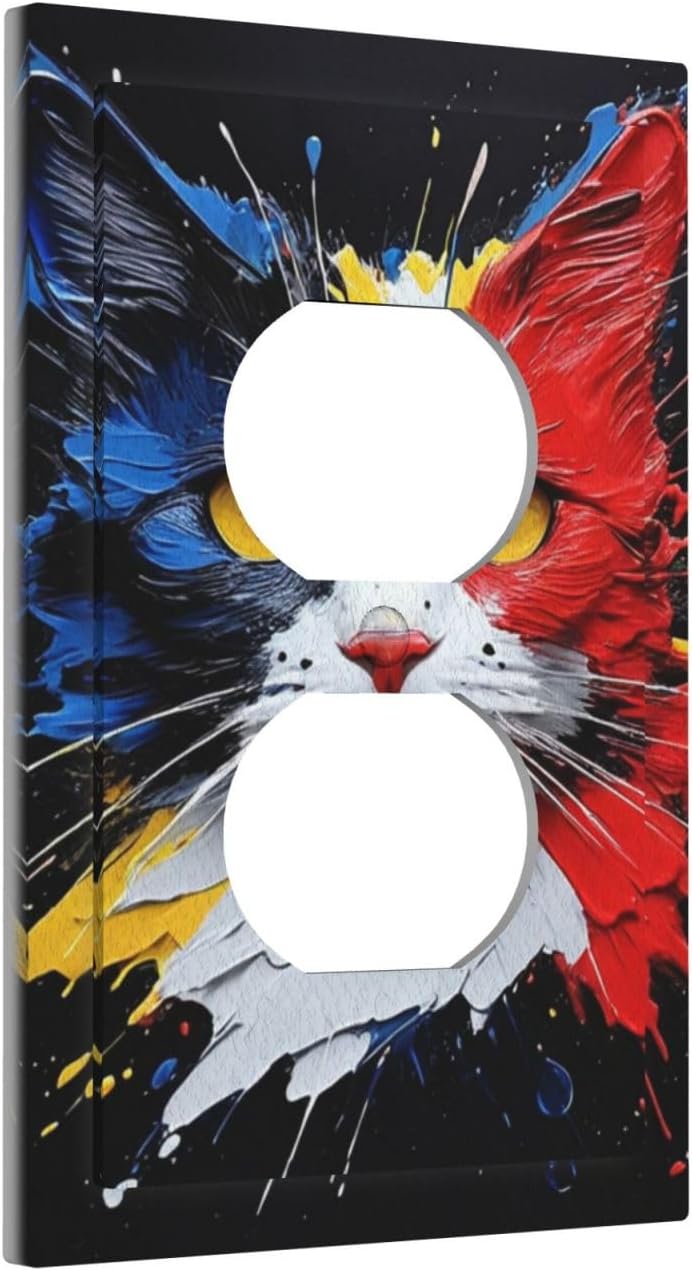 Decorative Outlet Covers Colorful Doodle Cute Funny Black Red White Cat 1 Gang Duplex Light Switch Cover Plate Wall Plates for Electrical Outlets Switchplate Faceplate