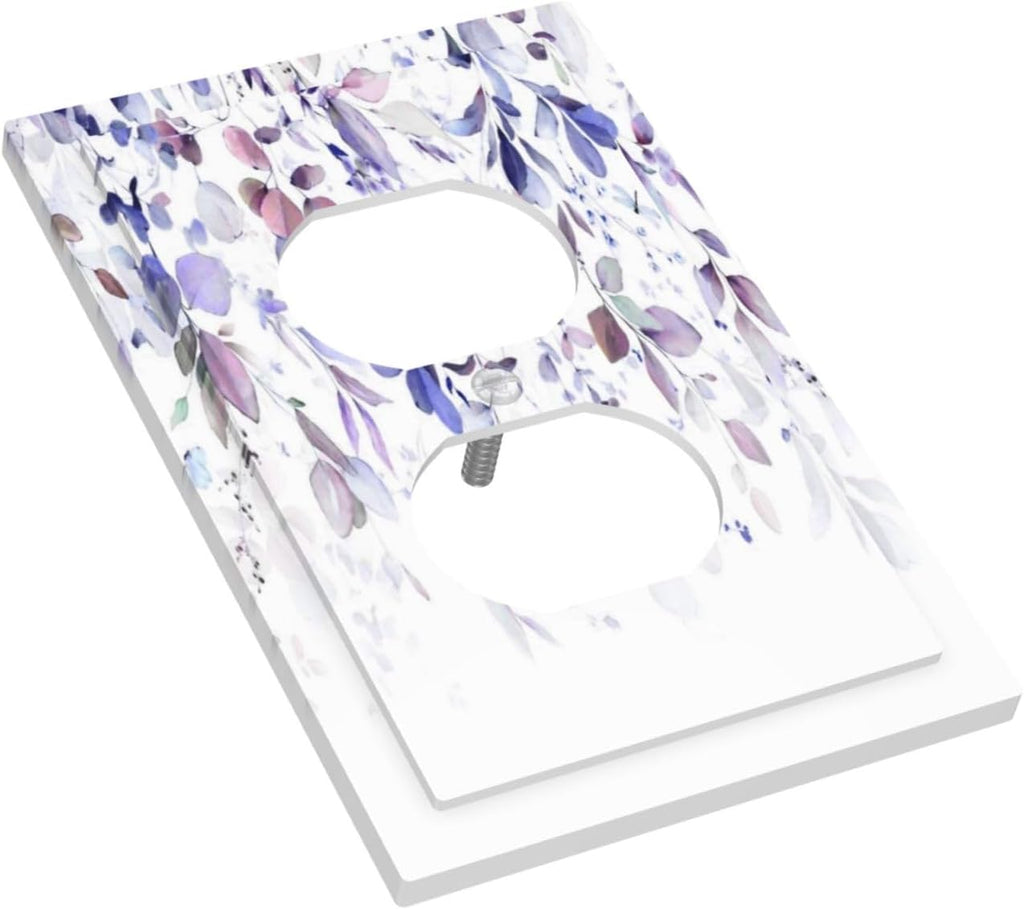 Purple Eucalyptus Watercolor Floral Rustic Leaf Outlet Covers 1 Gang Duplex Light Switch Cover Decorative Switch Plates Electrical Receptacle Faceplate Wall Plate for Farmhouse Home Decor