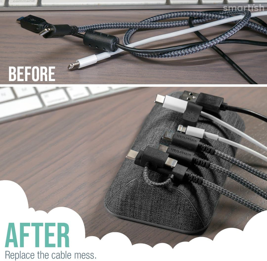 Smartish® Magnetic Cord Holder - Bigger Cable Wrangler Stocking Stuffer Organizer with Magnet Clips for Charger Management on Desktop, Nightstand - Holds 6+ Cables - No. 2 Pencil Gray