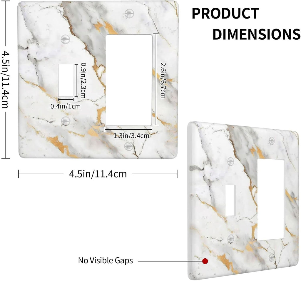 Outlet Covers Marbling Style White Background Gold Gray Stripes 1 Toggle 1 Rocker Combination Decorative Wall Plate Electrical Switch Plates Light Switch Cover Plate For Bathroom Kitchen