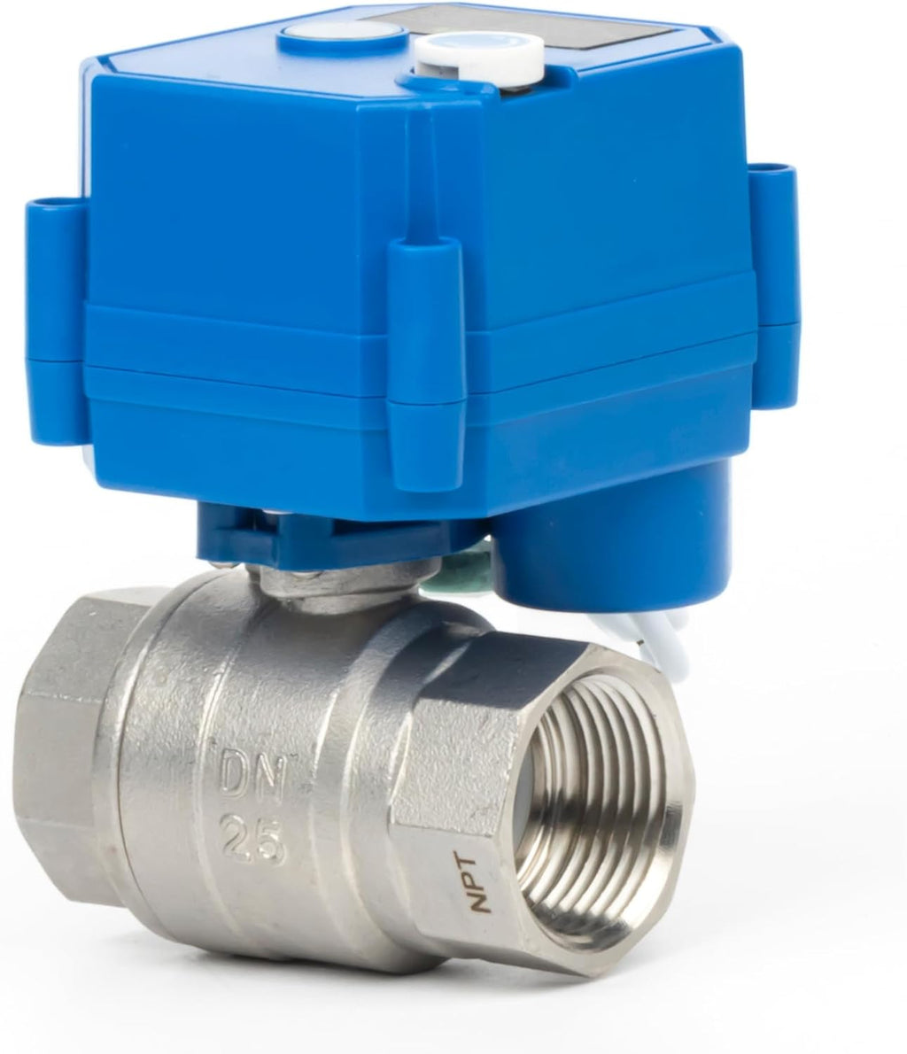 U.S. Solid Motorized Ball Valve with Manual Function - 1" Stainless Steel, Full Port, 85-265V AC, 2-wire Automatic Return, Normally Closed