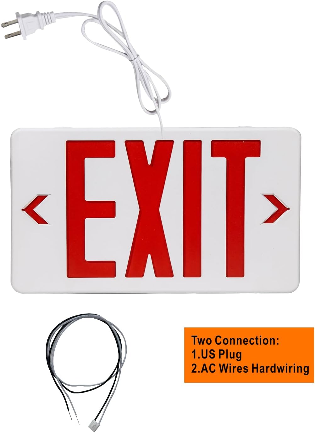 TANLUX Red Corded Exit Sign with 1.0 Meter Plug in Cord, Plug in Exit Sign with Battery Backup Lights for Business, Commerical Emergency Lighting Combo, UL Listed, AC 120/277V, Double Face