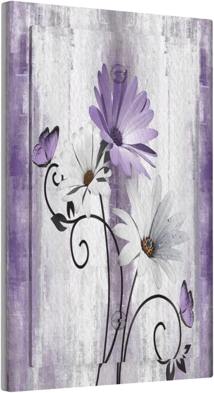 Decorative Light Switch Plate Covers Rustic White Purple Daisy Floral Flower 1 Gang No Device Single Blank Outlet Cover Wall Plate Light Switch Cover Plate Faceplate for Bedroom Home Decor