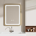 LED Bathroom Mirrors with Lights,24" x 36" Gold Square LED Mirror for Bathroom,Fogless,3 Colors Dimmable, Touch Sensor