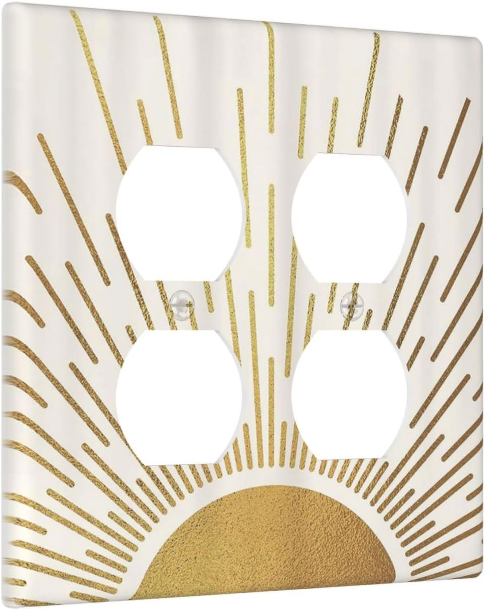 Decorative Outlet Covers Boho Mid Century Gold Sun Sunbeams 2 Gang Light Switch Cover Plate Double Duplex Wall Plates for Electrical Outlets Switch Plate Covers for Bedroom Home Decor