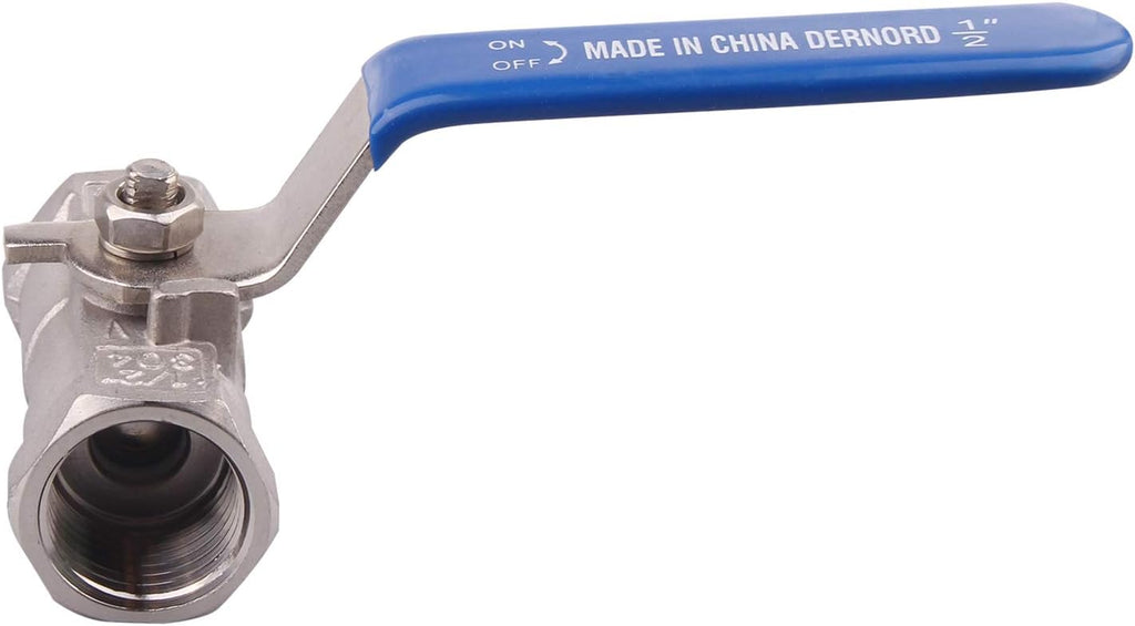 DERNORD Stainless Steel Ball Valve 1PC Type 0.5 Inch NPT Standard Port for Water, Oil, and Gas (1/2 Inch Ball Valve)