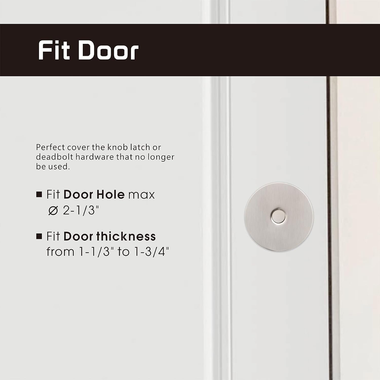 Door Knob Cover, 2-5/8" Diameter Solid Steel Deadbolt Cover Plate, Hole Filler Plate for Door Handle (1, Satin Nickel)
