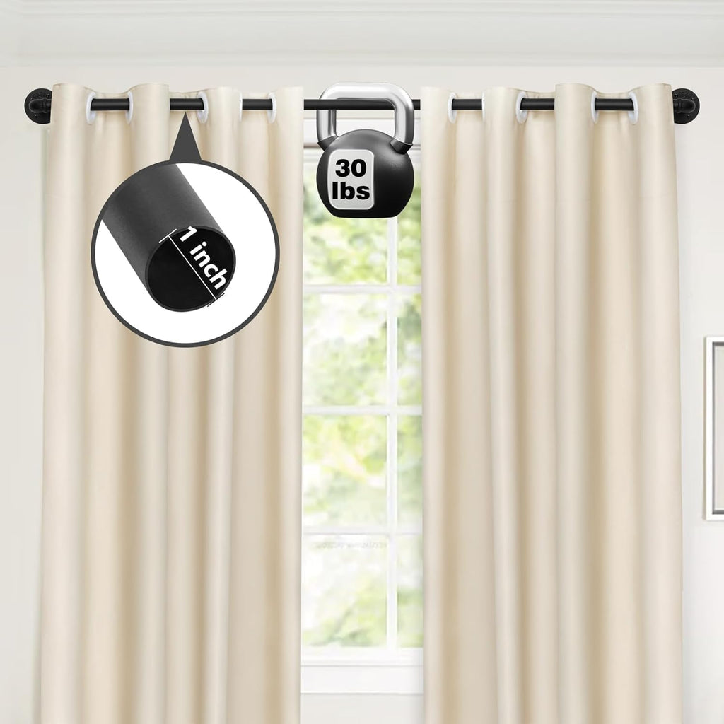 Refrze 2 Pack Curtain Rods for Windows 72 to 144 Inch, Industrial Curtain Rods Wrap Around, Heavy Duty for Bedroom & Outdoor, 72-144", "Black Curtain rod