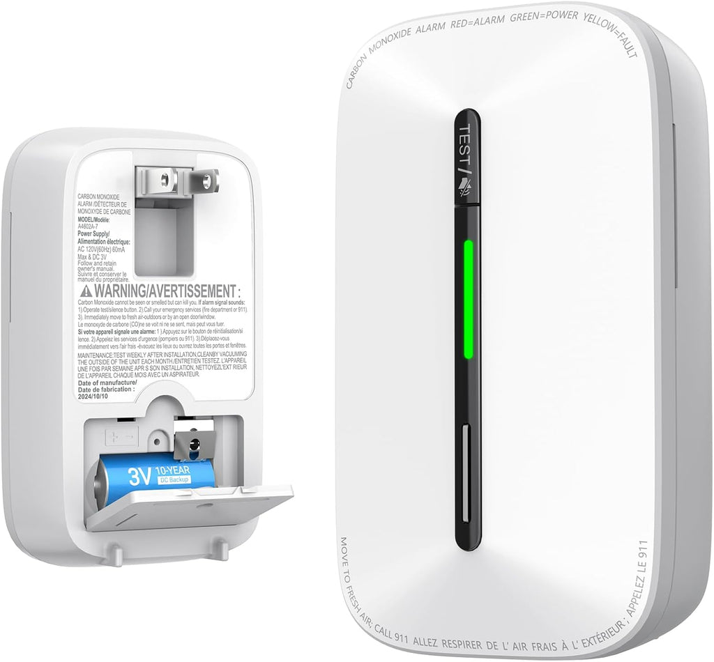 Jemay Plug in Carbon Monoxide Detector,10 Year Battery CO Alarm Detectors with Test-Button & Breathing Light, Portable AC Power CO Monitor Detectors for Home/Hotel, Just Plug & Play, 1 Pack