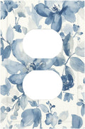 Outlet Covers Blue Watercolor Floral 1 Gang Duplex Wall Plate Decorative Switch Plates Electrical Receptacle Faceplate Light Switch Cover for Bedroom Bathroom Decor