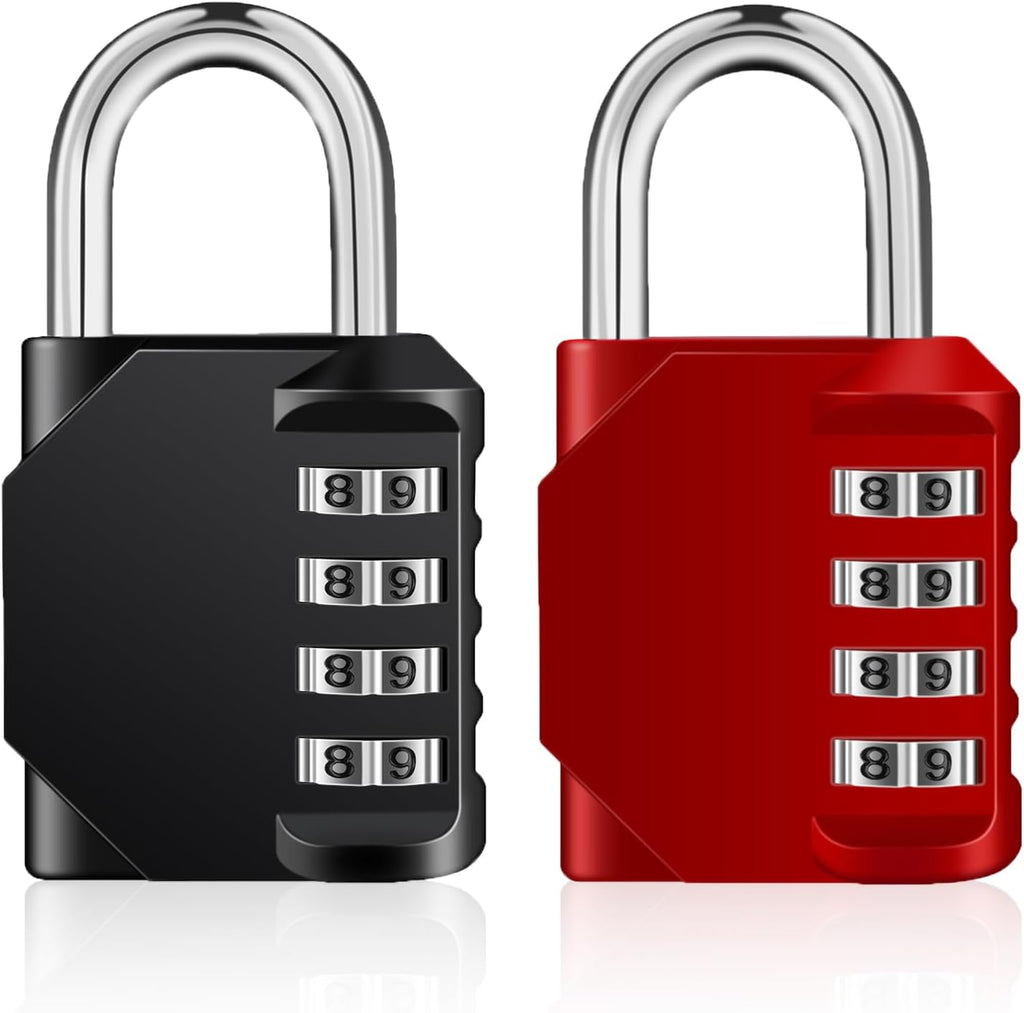 ZHEGE Combination Lock 2 Pack, 4 Digit Combination Padlock for Outdoor, School Lock, Gym (Red and Black)