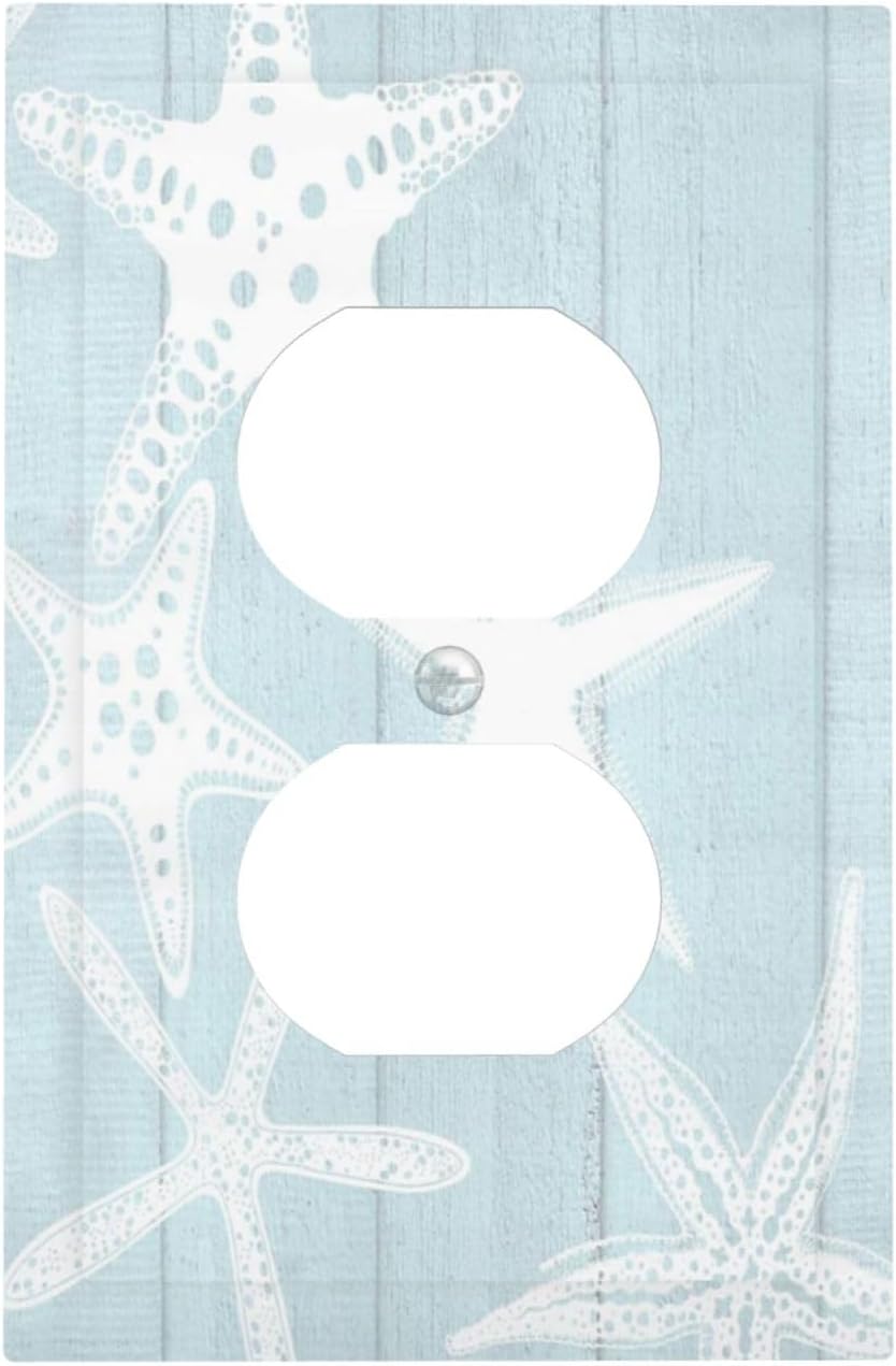 Beach Starfish Vintage Wood Rustic Country Ocean Outlet Covers 1 Gang Duplex Light Switch Cover Decorative Switch Plates Electrical Receptacle Faceplate Wall Plate for Farmhouse Kids Room Decor