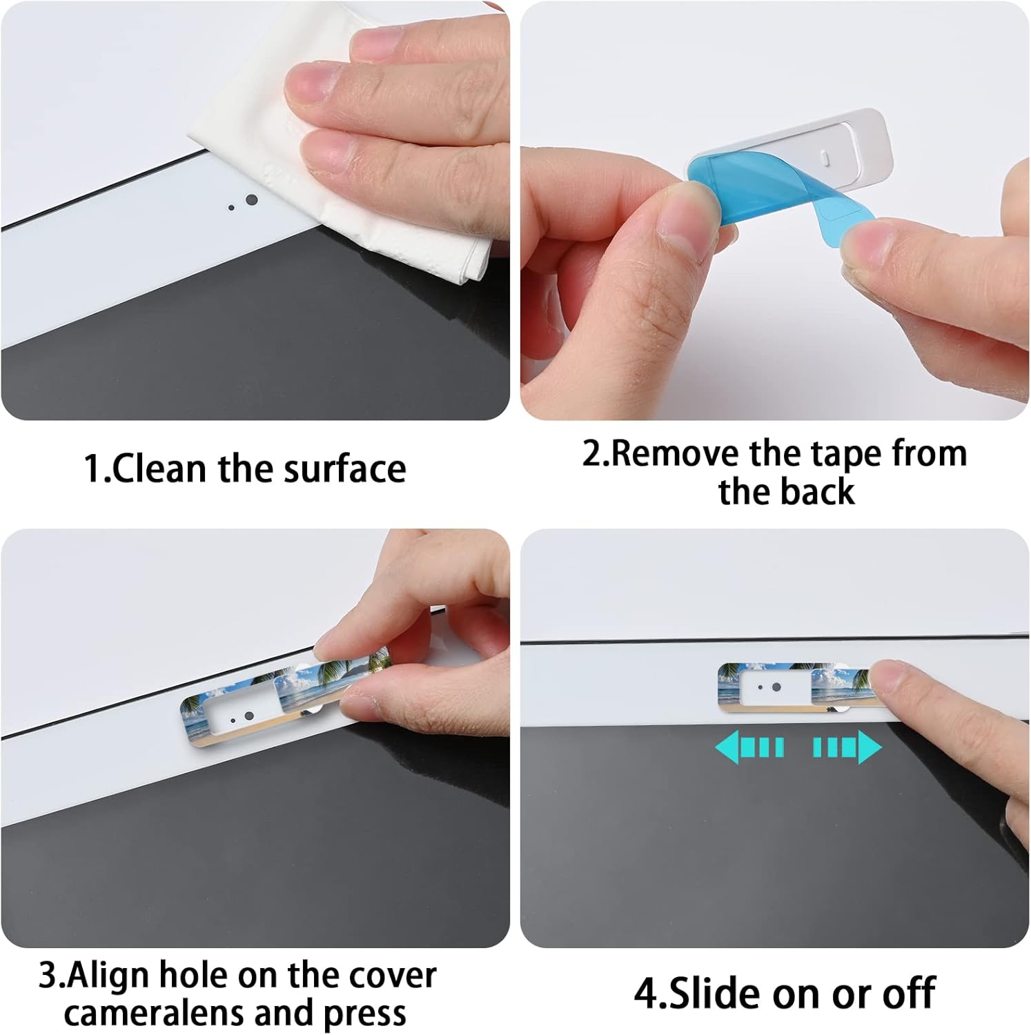 Webcam Cover, 3 Pieces, Laptop Camera Cover, Privacy Shielding Capacity is Twice as Big as The Traditional, Suitable for Computer Mobile Phones, laptops, Tablets and so on (Beach by The sea)