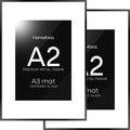 Homeoforia A2 Picture Frame Black, High End Metal 16.5 x 23.5 inch Poster Frames with Mat 11.7 x 16.5 for Photo, A2 Size Frame Matted to A3 Print, 16.5 by 23.4 Hanging Frames, Tempered Glass, Set of 2