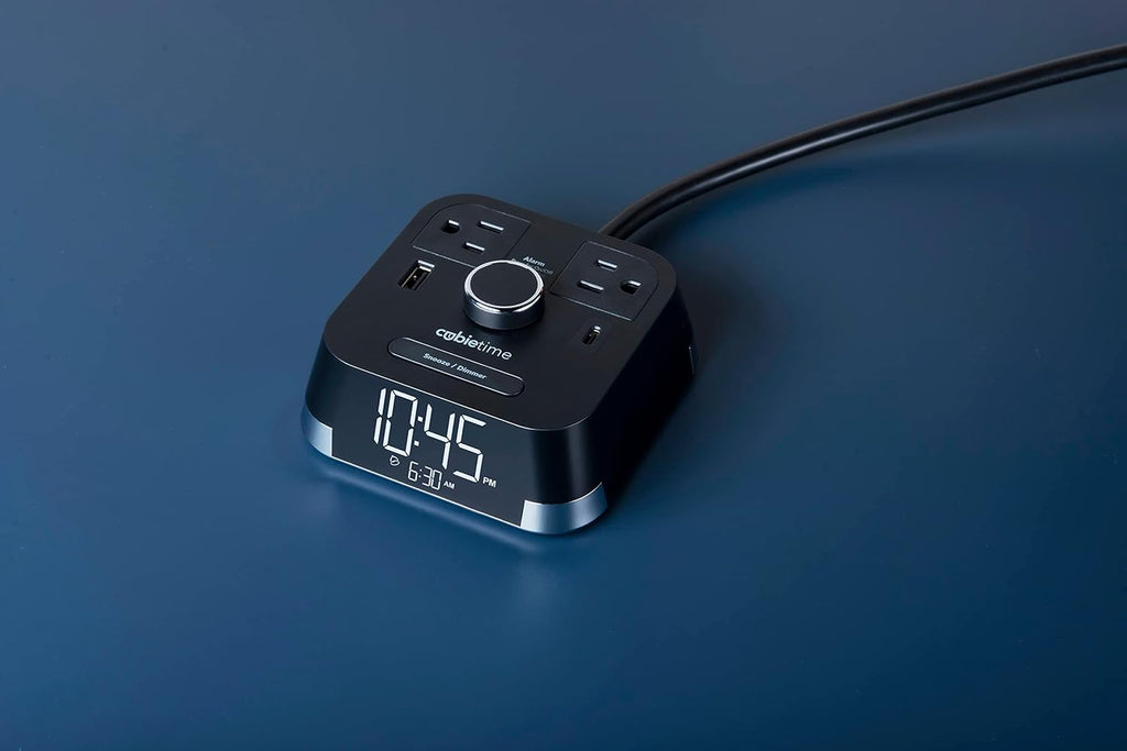 The Original Brandstand CubieTime | User Friendly & Convenient Alarm Clock Charger | 1 USB-A & 1 USB-C Port | 2 Tamper Resistant Outlets | As Seen in Top Hotel Brands