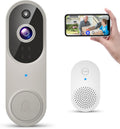 1080p Wireless Video Doorbell Camera, AI Human Detection, Live View, Night Vision, Cloud Storage, 2.4G WiFi, Battery Powered, Indoor Outdoor Surveillance (Doorbell Receiver Included (Linen))