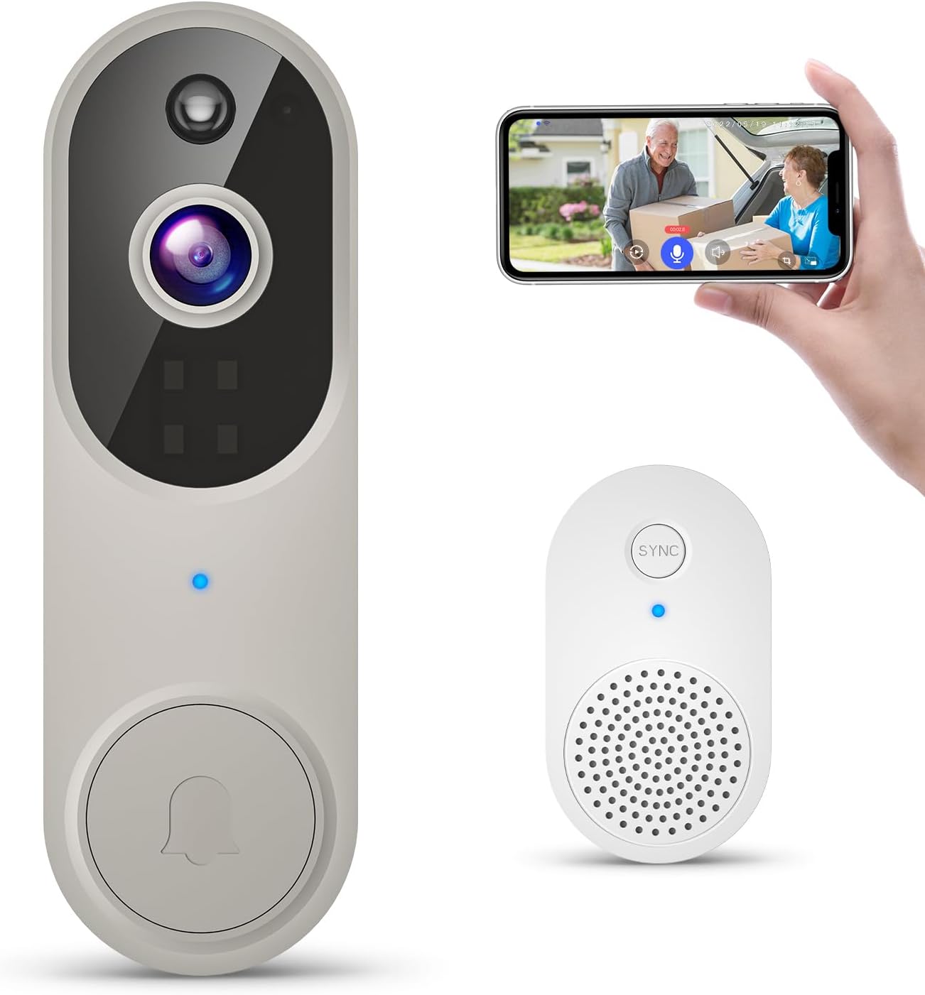 1080p Wireless Video Doorbell Camera, AI Human Detection, Live View, Night Vision, Cloud Storage, 2.4G WiFi, Battery Powered, Indoor Outdoor Surveillance (Doorbell Receiver Included (Linen))