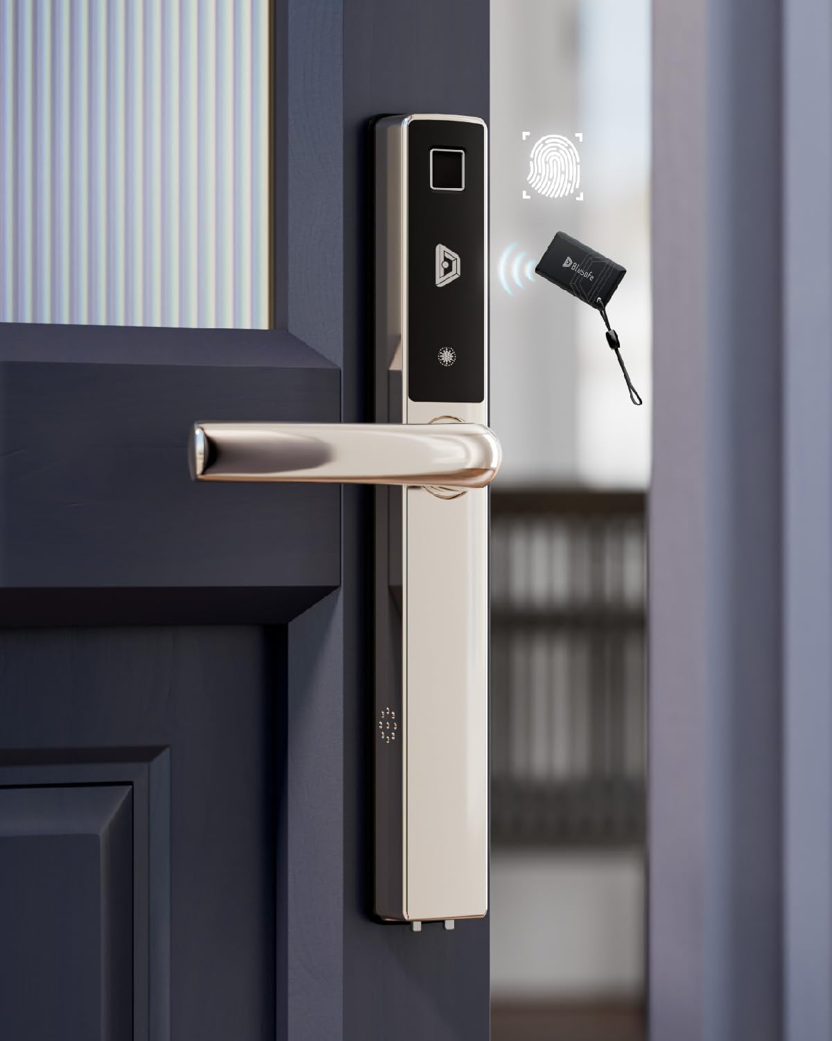 Electronic Smart Door Lock Fingerprint Door Lock with Keypad，Smart Lock for Front Door Children Proof IC Card, App Control & Mechanical Key 40–90mm Multipoint Locks(OS Frosted Silver)
