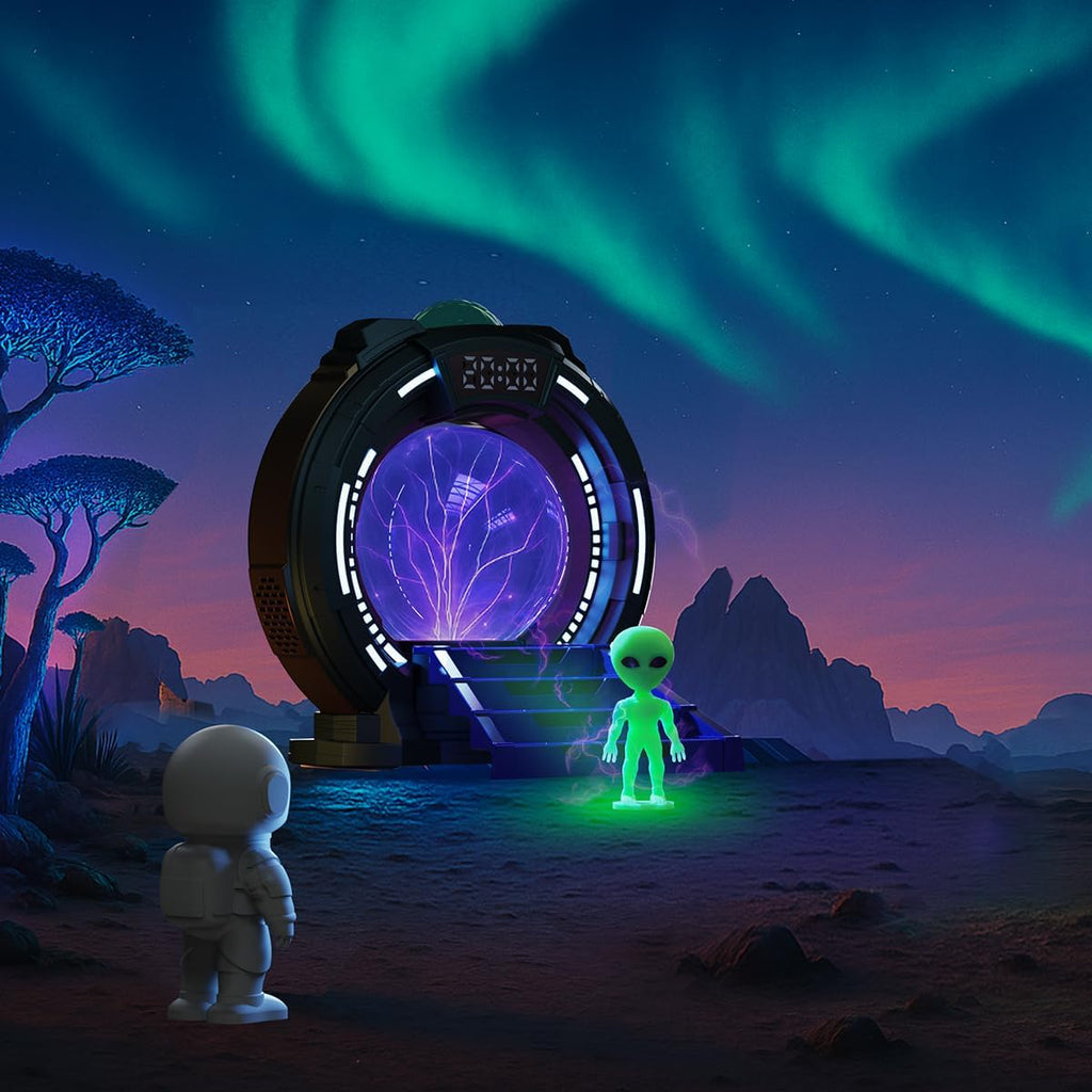 Galactic Portal Galaxy Projector Lamp with Plasma Ball – Aurora Projector Night Light with Smart Speaker, Astronaut & Alien Room Decor for Kids & Teens