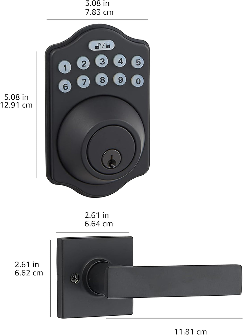 Amazon Basics Traditional Electronic Keypad, Keyless Entry Door Lock Deadbolt with Handle Set, Key Pad Front Door with Knob, Traditional Door Locks for Front Door, Door Handle, Matte Black, 6-Pack