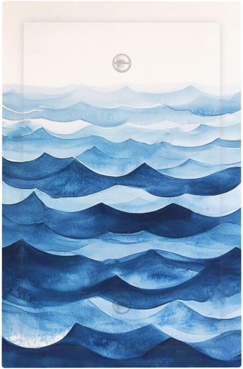 Light Switch Cover Plate Blue Watercolor Textured Abstract Ocean Wave 1 Gang No Device Blank Wall Plate Electrical Outlet Cover Decorative Switch Plate Covers for Bedroom living Room Decor