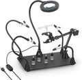 Helping Hands Soldering Circuit Board Holder Magnetic Third Hand Tools with 3X LED Magnifying Lamp, 360 Hot Air Gun Holder, Flexible Metal Arms Heavy Duty Base Electronic Repair Tool Magic Hand