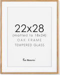 22x28 Picture Frame, 22 x 28 Poster Frame - Solid Oak Wood and Tempered Real Glass, 22"x28" Wood Frame, 22x28 Picture Frame Matted to 18x24, 22 by 28 Art Frame, Natural Oak Color