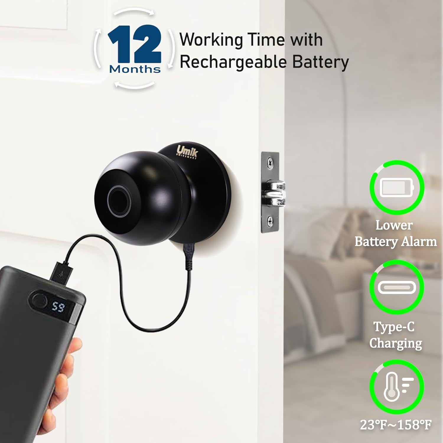 Fingerprint Door Lock, Keyless Entry Smart Door Lock for Bedroom, Home, Apartment Office, App Control (Matte Black)