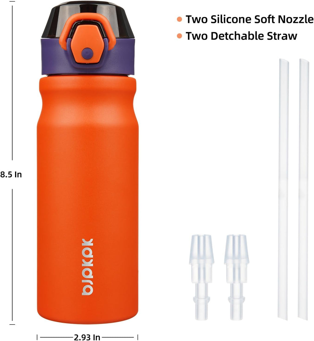 BJPKPK Insulated Water Bottle 18oz Stainless Steel Water Bottles with Straw and Carry Handle Double Wall Metal Thermal Flask,Orange